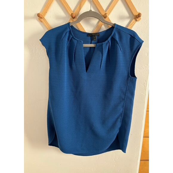 J. Crew Top Women's 2 Honeycomb Cocoon Blouse Blue Short Sleeve Relaxed fit - Picture 2 of 9